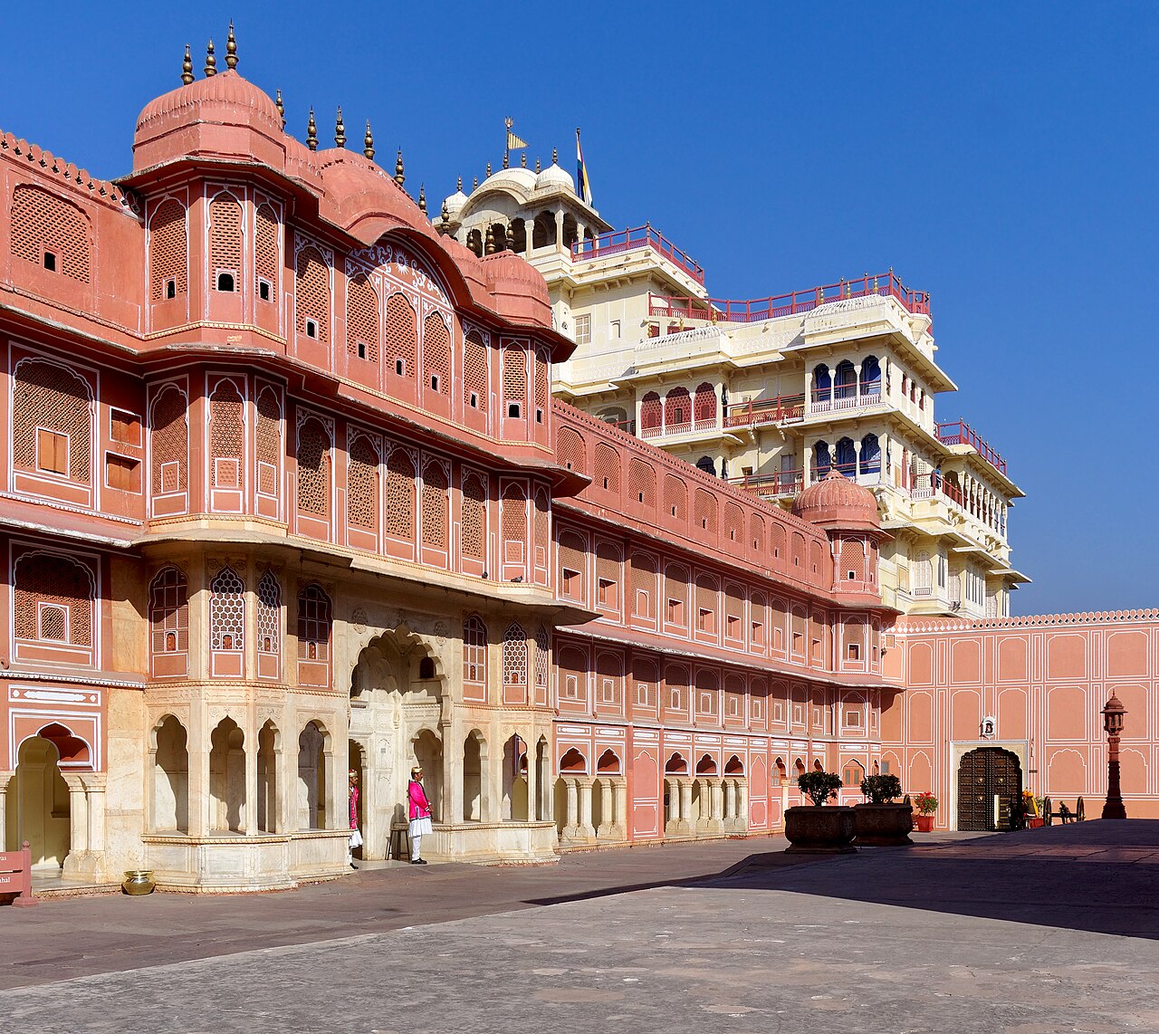 Courtyards and ornate royal architecture inside the City Palace complex in Jaipur