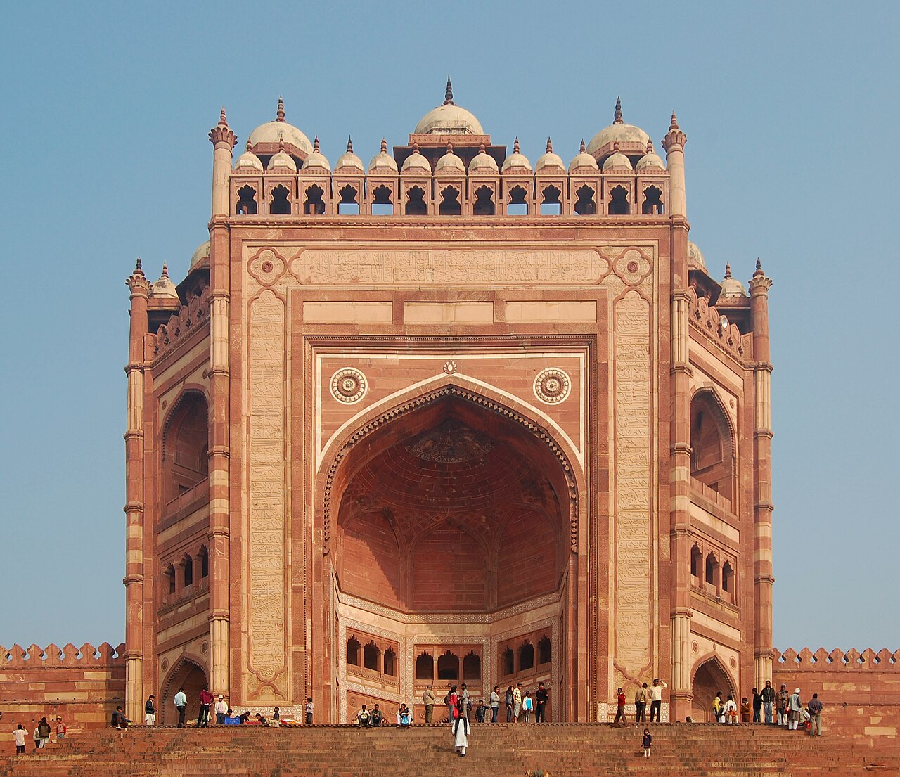 Panch Mahal and historic sandstone pavilions inside the royal complex of Fatehpur Sikri