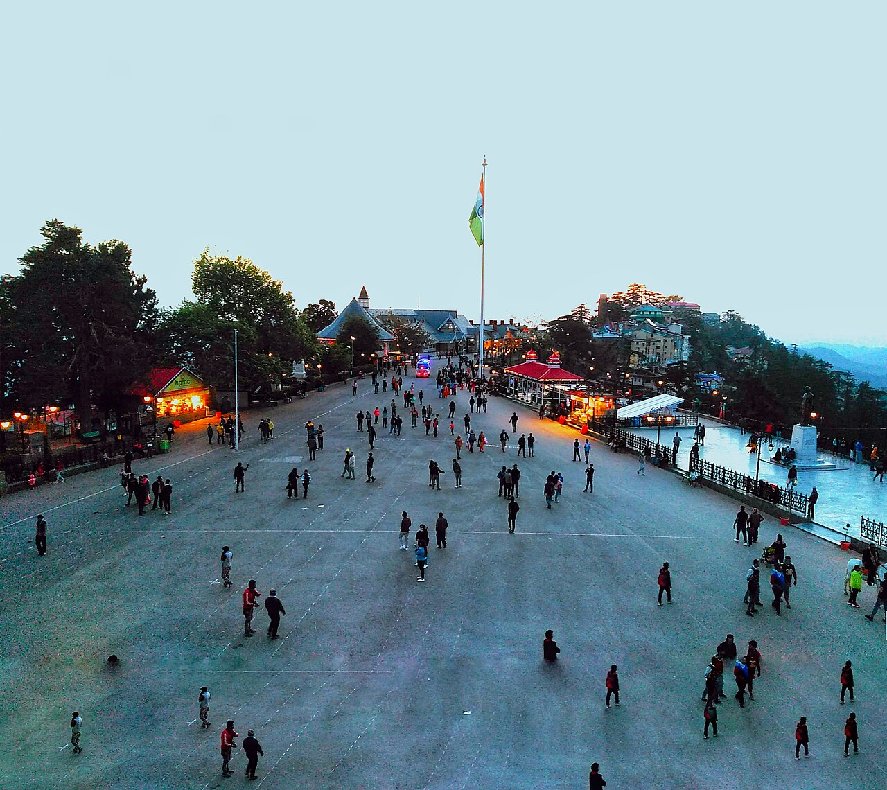 Neo-Gothic Christ Church and scenic promenade on The Ridge in Shimla against Himalayan backdrop