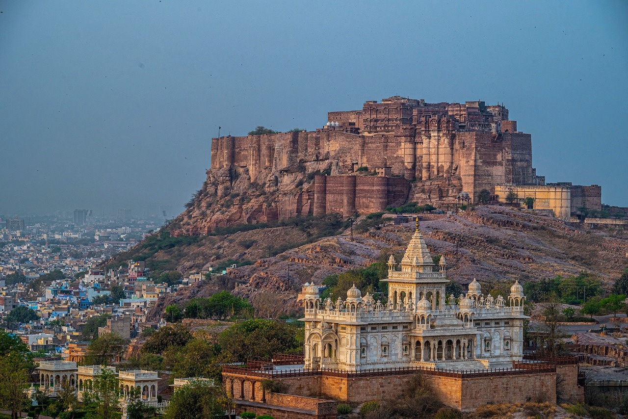 Towering Mehrangarh Fort rising majestically above the Blue City of Jodhpur