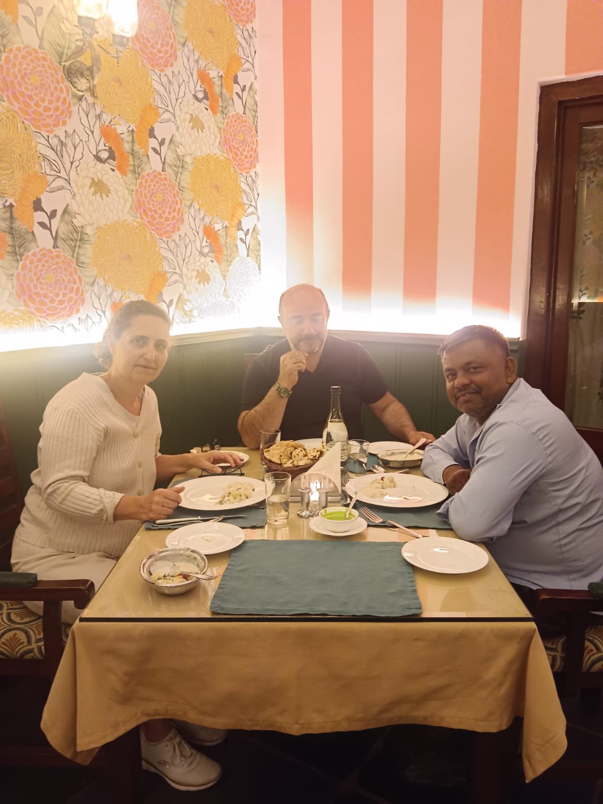 Dinner with guests on a Golden Triangle tour with English speaking driver
