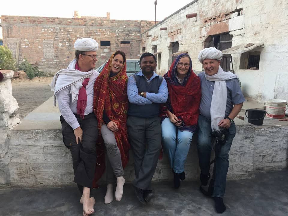 Rural Rajasthan village tour with private driver – guests in traditional turbans